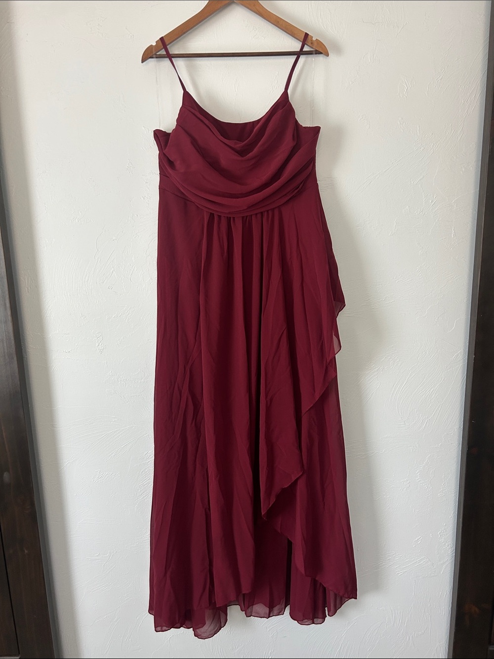 Burgundy Spaghetti-Strap Draped Maxi Dress
